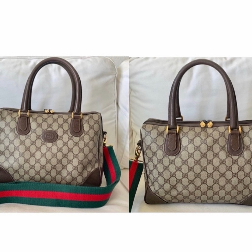Gucci Signature Brown and Green Satchel - Picture 7 of 7